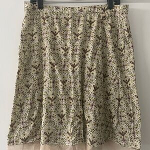 Floral Patterned Cream and Brown Skirt